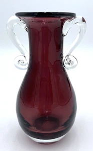 Vintage Tarnowiec (Poland) Blown Glass Deep Purple Vase, Double-Scroll Handles - Picture 1 of 10