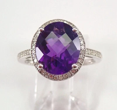 Anel de noivado de halo de ametista corte oval 2,50 ct folheado a ouro branco 14K - Imagem 1 de 4