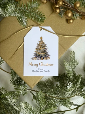 Personalised Christmas Gift Tags - Pack of 10 - Gold Tree - Image 1 of 2