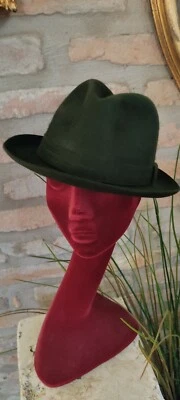Chapeau Femme Vintage Borsalino En Laine Verte Années 80 Italie - Photo 1/4