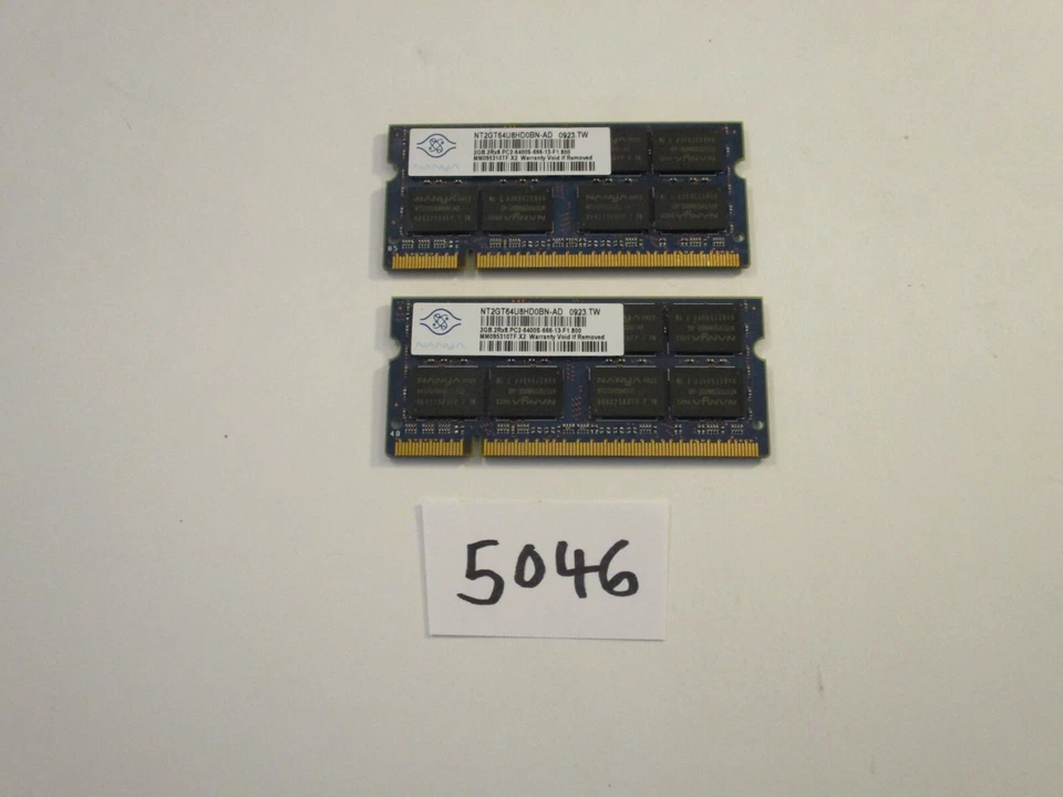 Nanya 2x2Gb=4Gb 800Mhz PC2-6400 DDR2 SODIMM laptop memory RAM (5046) - Image 1 of 2