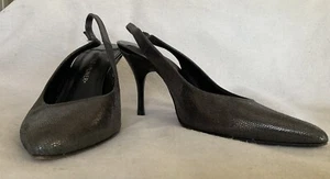 Donald J Pilner Black Pewter Leather Slingback High Heels Size 7.5 Reg $228 - Picture 1 of 12
