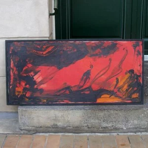Csabafi Tamás ( Hungarian, 1938) Red / Black Composition. Dated 1968. Huge oil! - Picture 1 of 5
