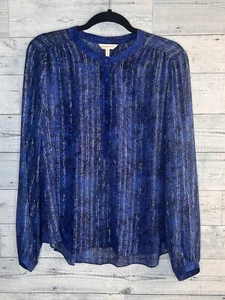 Rebecca Taylor Women's Blue Metallic Long Sleeve Blouse Size 10 - Picture 1 of 5