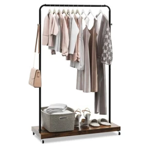 Heavy Duty Garment Coat Rack Clothes Organizer w/Hooks and Bottom Storage Shelf - Picture 1 of 10
