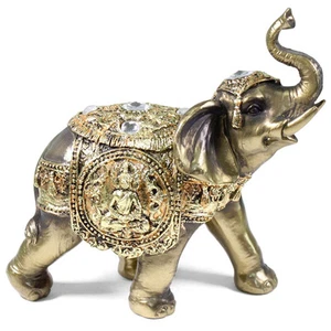 Feng Shui 7" Bronze Elephant Trunk Statue Wealth Lucky Figurine Gift Home Decor - Picture 1 of 3