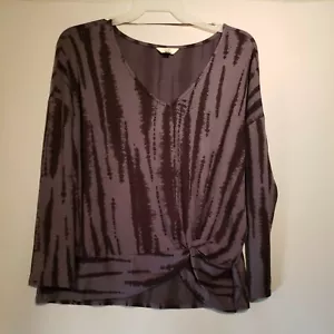 Sz 1X Ladies Top New, V Neck Long Sleeve Gray & Black Tunic Blouse. Tie Waist - Picture 1 of 5