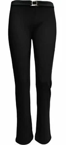 Women black stretch trousers boot cut bootleg with front silver buckle plus - Picture 1 of 7