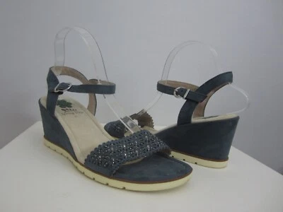 Spring Step Womens 9.5 Blue Silver Rhinestones Ankle Strap Wedge Sandals 41 - Image 1 of 4