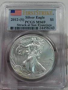 2012- (S) de Plata American Eagle PCGS MS69 Primer Strike #48 - Imagen 1 de 6