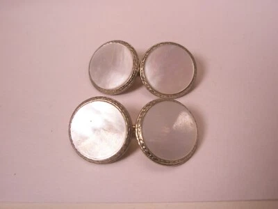 Gemelos vintage de doble cara enchapados en oro blanco madreperla y laminados d10 Foto 1 de 4