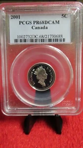 2001 CANADA BEAVER .925 SILVER 5 CENTS PCGS PF68  FINEST  SPOTLESS * - Picture 1 of 6