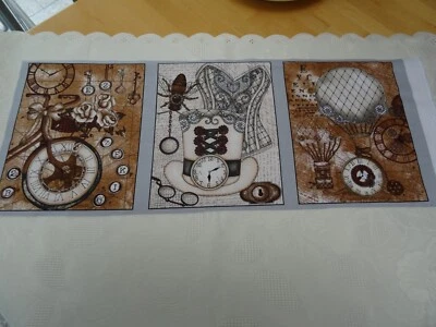 Schöner Stoff Baumwolle Panel Stoff STEAMPUNK STIL ca. 21cm x 54cm Basteln DIY - Bild 1 von 4