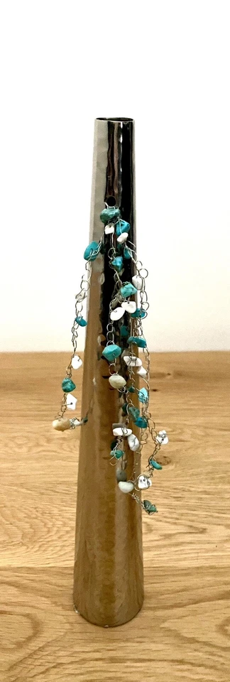 Raumstil Design Edelstahl Vase NEU Gehämmert Natursteinsplitter 31 cm Hoch - Bild 1 von 3