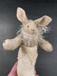 Handmade Felt Stuffed Bunny in Lace Knit Stocking Hanging Ornament Easter 7" - Picture 1 of 8
