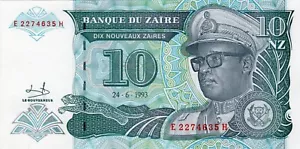 Billete Zaire 10 Nouveaux Zaires 1993 P55a - Imagen 1 de 2