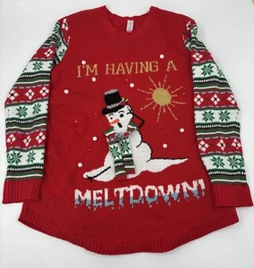 No Boundaries Women’s Teen Girls 3XL Red Light Up Snowman Ugly Christmas Sweater - Picture 1 of 8