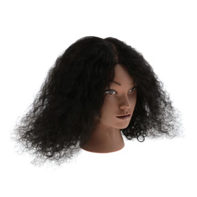 Afro Cosmetology Hairdressing Silicone Training Mannequin Head w/ Human Hair