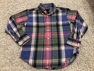 Polo de franela rosa verde azul manga larga Ralph Lauren para niños talla 4 Foto 1 de 4