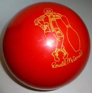BOLA DE BOLICHE EBONITE RONALD MCDONALD 9 lb 15,8 oz TODD M.G. ROJO MACIZO AMARILLO AÑOS 70 - Imagen 1 de 7