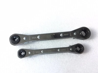 SK TOOLS SK 2PC AC Refrigeration HVAC Ratcheting Wrenches 1/4 to 9/16 USA MADE