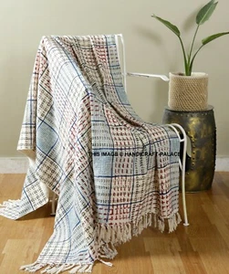 100% Cotton Hand Block Print Hand-Woven Throw Blanket Reversible Bedding Indian - Picture 1 of 3