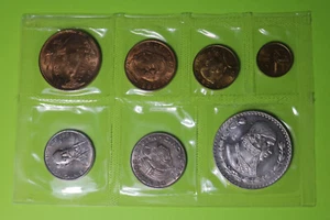 Mexico 1966 - 7 Coin Mint Set Silver Dollar 25 Centavos Open Beak - Picture 1 of 8