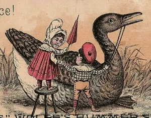 Trade Victorian Card Duck & Little Boy & Girl Nice! It's Wolfe's Hummer Soap - Picture 1 of 4