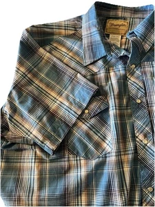 Wrangler Western Camicia Uomo Manica Corta Plaid Perla Snap 3XL Vintage - Foto 1 di 6