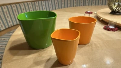 3x Blumentopf Blumenübertopf  orange/grün Keramik Porzellan - Bild 1 von 2