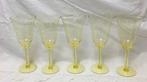 5-Vintage Fostoria Crystal Topaz Tall Water Glasses Yellow Stemware - Picture 1 of 3