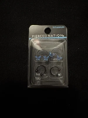 "Nuevo juego de 4 anillos de tabique de titanio Pierced Nation 3/8"" 16G" Foto 1 de 3