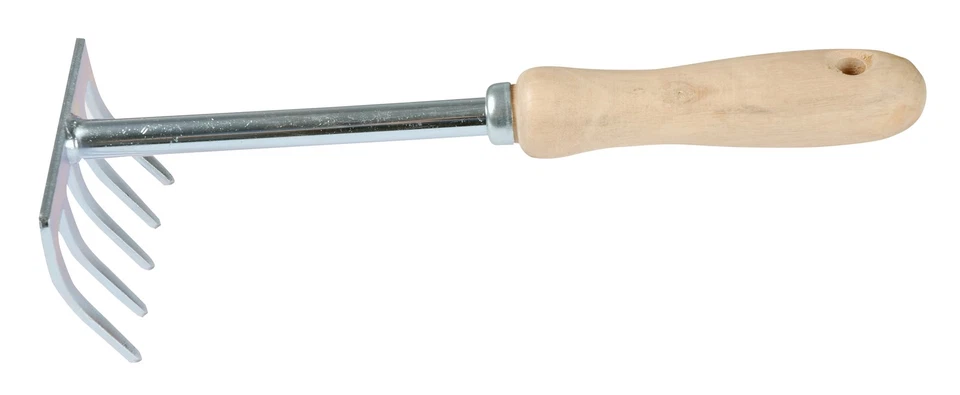Klein Blumenrechen Handrechen Garten Rechen Harke Verzinkt Stahl Holzgriff 28cm - Bild 1 von 1