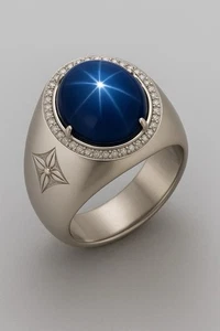 Natural Star Sapphire Ring Men’s - Picture 1 of 8