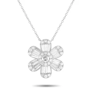 14K White Gold 0.80ct Diamond Flower Necklace - Picture 1 of 4