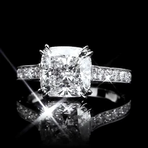 Diamond 14k Gold Ring For Women Lab Grown Cushion 3.7 Carat IGI Certified White - Picture 1 of 11