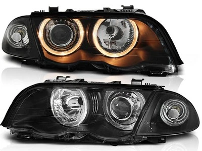 TUNING-TEC-1 Coppia di Fari Anteriori per BMW E46 Serie 3 1998-2001 S T Angel Eyes Neri IT LP