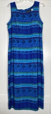 Sag Harbor женское платье Sz 14 зеленый синий без рукавов макси молнии цветочный назад разрез - Изображение 1 из 4