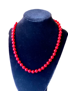 VTG Napier Signed Red Lucite Bead Necklace | 1980s Statement Costume Jewelry - Picture 1 of 6
