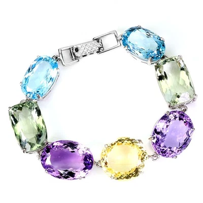 Brazalete de plata de ley 925 amatista 139 quilates topacio hecho a mano piedras preciosas 7,5 pulgadas raro Foto 1 de 4