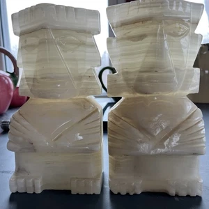 Vintage Tiki Totem Azteken geschnitzter Onyx Maya Stein Marmor Buchstützen 5,25" Statuen - Bild 1 von 6