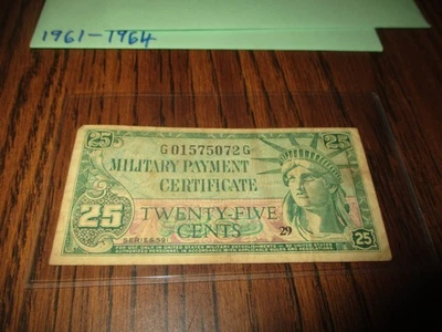USA TWENTY FIVE CENTS MILITARY PAYMENT CERTIFICATE SERIES 591  1961-1964 - Image 1 of 2