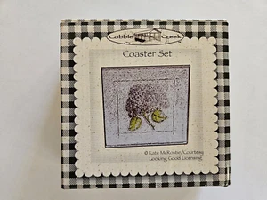 Cobble Creek 4 Pc Coaster Set Glass Floral 1 Flower Cherrydale Farms New in Box - Picture 1 of 2