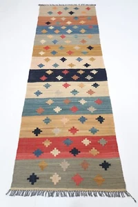 9 ft Hallway Tribal Runner kilim Afghan Hand Knotted Wool Bedroom Kilim - Picture 1 of 9