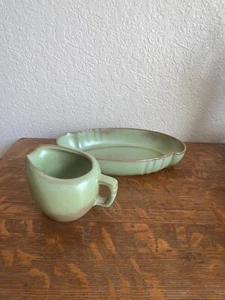 VINTAGE FRANKOMA POTTERY PRAIRIE GREEN & BRONZE #205 BOWL  AND CREAMER 1950-1979 - Picture 1 of 11
