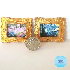 Tiny Miniature Picture Starry Night + Monet's Garden at Giverny Dollhouse 1:12 - Picture 1 of 12
