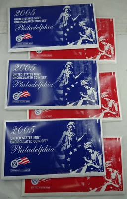 (3) 2005 P & D US Mint Uncirculated Sets 66 Coins OGP Original Envelopes BU - Image 1 of 4