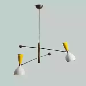 2 Arms Style Century Arms Mid Stilnovo Chandelier White & Yellow Celling Chandli - Picture 1 of 4