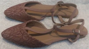 New Look Dusky Pink Lace T Bar Pointy Flat Shoes Size 5 - Picture 1 of 3