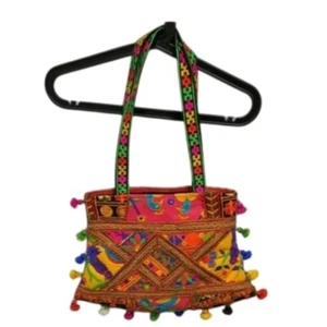 Colorful Fringe Pom Shoulder Bag Purse TONI Pink Purple Yellow Peacock Bird - Picture 1 of 11